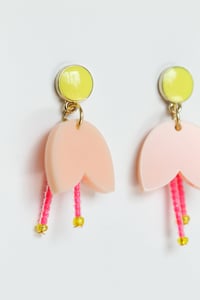Image 3 of Dangly peach flowers with pistils earrings
