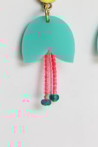 Image 3 of Dangly turquoise flowers with pistils earrings