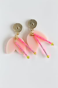 Image 4 of Dangly peach flowers with pistils earrings
