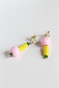 Image 4 of Pink and yellow glass bead earrings