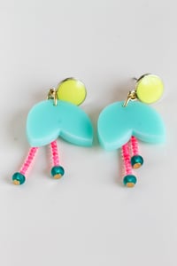 Image 4 of Dangly turquoise flowers with pistils earrings