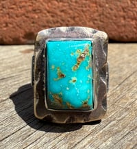 Image 2 of WL&A Rustic Bronze & Sterling Arrowhead Signet - Emerald Valley Blue Turquoise - Size 12