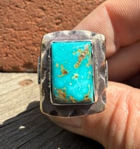 Image 5 of WL&A Rustic Bronze & Sterling Arrowhead Signet - Emerald Valley Blue Turquoise - Size 12