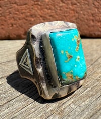 Image 1 of WL&A Rustic Bronze & Sterling Arrowhead Signet - Emerald Valley Blue Turquoise - Size 12