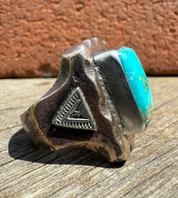 Image 3 of WL&A Rustic Bronze & Sterling Arrowhead Signet - Emerald Valley Blue Turquoise - Size 12