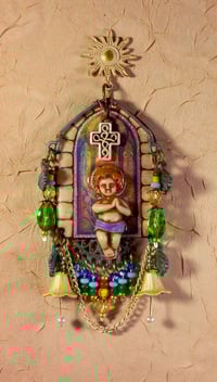 Image 2 of "Lamb of God" Baby Jesus earrings or ornaments with stained glass Gothic looks and many jewels.