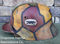 Image 2 of Replica WWI German M-1916 Helmet and Leather Liner. Camouflage pattern & Machine Gun Unit. 