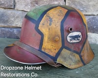 Image 1 of Replica WWI German M-1916 Helmet and Leather Liner. Camouflage pattern & Machine Gun Unit. 