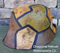 Image 5 of Replica WWI German M-1916 Helmet and Leather Liner. Camouflage pattern & Machine Gun Unit. 