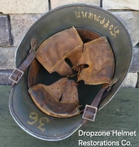 Image 6 of Replica WWI German M-1916 Helmet and Leather Liner. Camouflage pattern & Machine Gun Unit. 