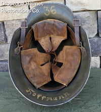 Image 8 of Replica WWI German M-1916 Helmet and Leather Liner. Camouflage pattern & Machine Gun Unit. 