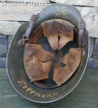 Image 10 of Replica WWI German M-1916 Helmet and Leather Liner. Camouflage pattern & Machine Gun Unit. 