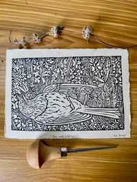 Image 1 of Jay and Lupine Lino Cut Print 