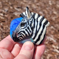 Image 3 of XXL. Blue Skies Zebra - Flamework Glass Sculpture Bead
