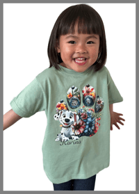 Image 2 of NEW!! Dog Paw Tee - Kids Youth Girls and Boys Green and Blue Dog Pet T-shirt