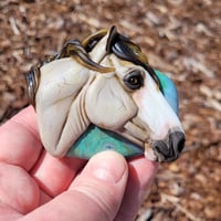 Image 3 of XXL. Hawk - Honey Dun Horse - Flamework Glass Sculpture Bead