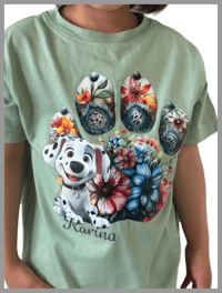 Image 4 of NEW!! Dog Paw Tee - Kids Youth Girls and Boys Green and Blue Dog Pet T-shirt