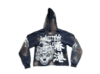Image 1 of  Samurai black panther Connecticut College Art dept custom made screen print navy/white hoodie