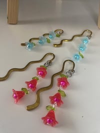 Image 3 of Flower bead trio bookmarks, pink flower bookmarks, blue flower bookmark, dangle bookmarks
