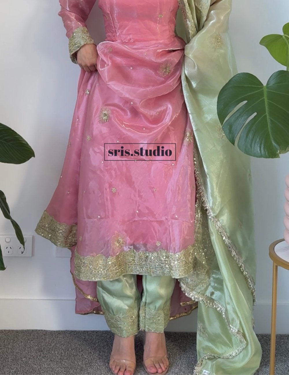 Image of Soft pink and Sage Green three piece set