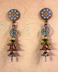 Image 1 of Fantastic Fantasy Flowers Earrings 61 with Indian patterned tops.