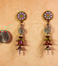 Image 3 of Fantastic Fantasy Flowers Earrings 61 with Indian patterned tops.