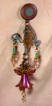Image 2 of Fantastic Fantasy Flowers Earrings 62 with Indian patterned tops and champagne crystals.