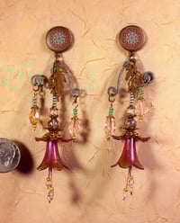 Image 3 of Fantastic Fantasy Flowers Earrings 62 with Indian patterned tops and champagne crystals.