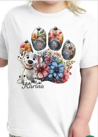 Image 6 of NEW!! Dog Paw Tee - Kids Youth Girls and Boys Green and Blue Dog Pet T-shirt