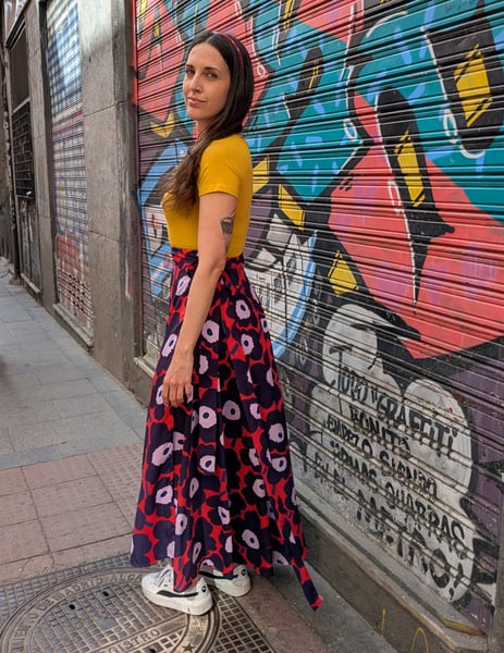 Image of Falda pareo extra larga flores azules