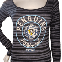 Image 2 of CCM Pittsburgh Penguins Womans Long Sleeve Shirt Size S Long Sleeve Gray NHL