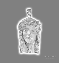 925 Solid Silver Diamond XL Jesus Head Pendant