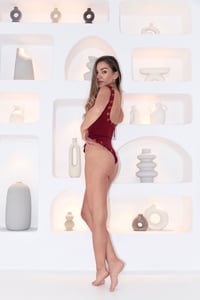 Image 7 of HMBD BURGUNDY EYELETS SWIMSUIT