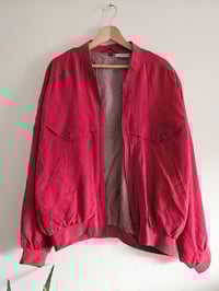 Image 1 of PRISSY VINTAGE C&A Oversized Red 100% silk bomber jacket 