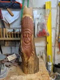 Image of Native American on Driftwood