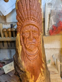 Image of Native American on Driftwood