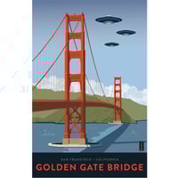 Image 1 of Golden Gate Bridge UFO Poster