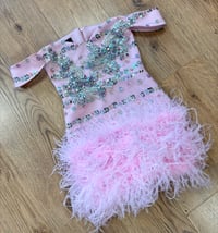Pink feather dress with diamonds 