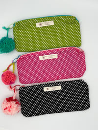 Image 1 of Polka Dot Zipper Pouch with Pom Pom 