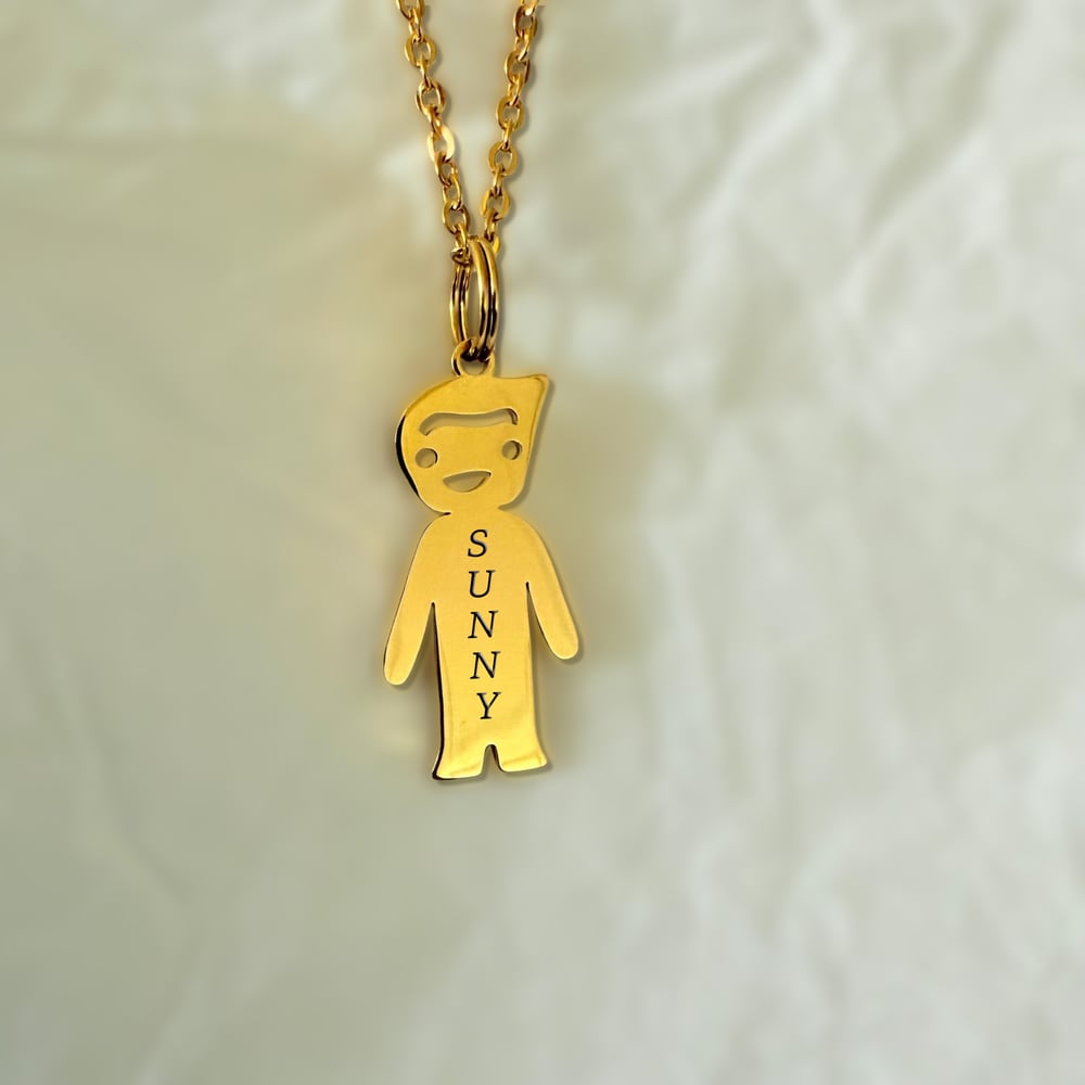 Image of Little BOY Kid Pendant Charm Necklace with Personalized Name Engraving GOLD tone