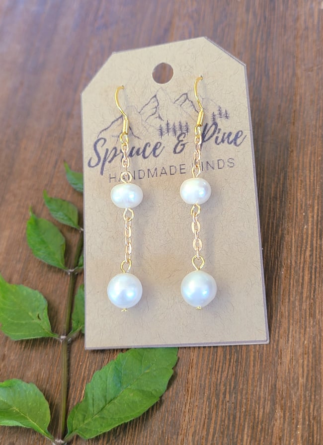 Genuine White Pearl Dangling Earrings