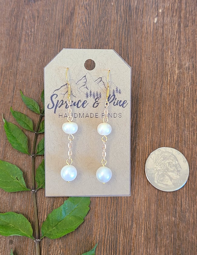 Genuine White Pearl Dangling Earrings