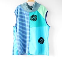 Image 1 of petals teal aquamarine courtneycourtney adult size m/l medium large mandarin collar tee tshirt top