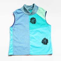 Image 3 of petals teal aquamarine courtneycourtney adult size m/l medium large mandarin collar tee tshirt top