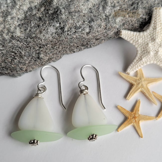 Sailing In To Summer Earrings (White Sail + Green Sailboat)