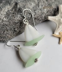 Image 3 of Sailing In To Summer Earrings (White Sail + Green Sailboat)