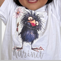 Image 3 of Frazzled Birdie Tee - Kids Youth Teen Girls Ladies White and Purple Prissy Girly Crazy Bird T-shirt