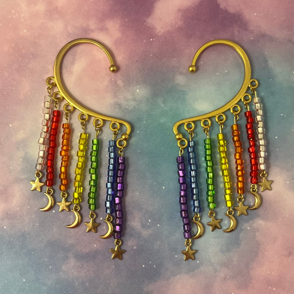 Image of Rainbow Stars and Moons Ear Cuffs
