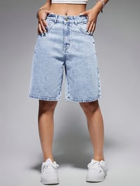 Women's High Waist Stretch Denim Shorts - Light Blue