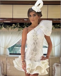 White one sleeve ruffle dress